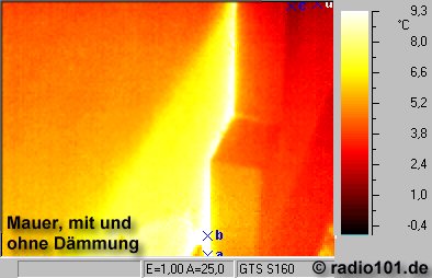 wall with and without heat insulation - Thermographic picture - Infrarouge photograph