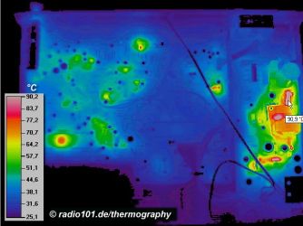 thermal imaging of a circuit board with hot-spots