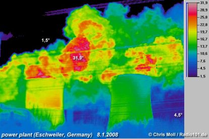 Thermal image of the Weisweiler power plant, Germany (click to enlarge)